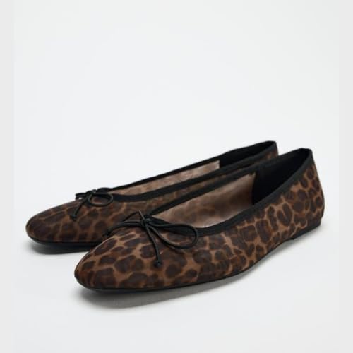 keleimusi Leopard Mesh Ballet Flat for Women Slip On Round Toe Mary Jane Ballet Flats with Bow Comfortable Casual Ballerina Shoes.2
