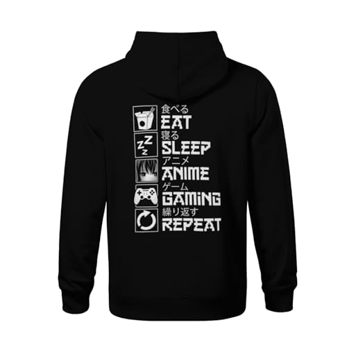 Kids Eat Sleep Anime Gaming Repeat Kawaii Funny Boys Girls Lightweight Kangaroo Pocket Hoodies3