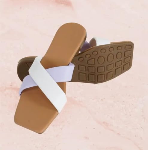 Image of TIGER COLLECTIONS Women's Flat Cross Strap Slippers | Comfortable Open Toe Casual Slip-On Sandals | Lightweight Anti-Skid Daily Wear Fashion Flats for Women & Girls