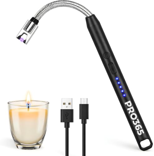 Image of PRO365 Premium Metallic 27 CMS USB Rechargeable Electric Candle Lighter | 1 Year Warranty | Windproof Flameless Arc | 360 Flexible Neck | Safety Lock & LED Indicator | Black