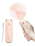 LETSCOL Handheld Mini Fan, 3 in 1 Hand Held Cooling Device, Portable and Personal with Power Bank & Flashlight, Foldable for Travel, Desk, Makeup (Pink)