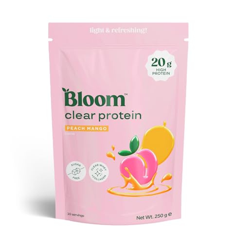 Bloom Nutrition Clear Protein Powder Peach Mango Flavour Whey Protein Isolate & Collagen Peptides Light & Refreshing Protein Drink Mix 20g Protein per Serving