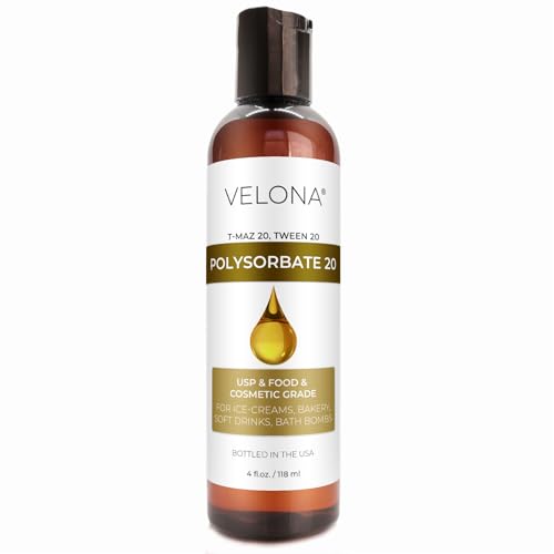 Polysorbate 20 by Velona - 4 Fl Oz | Solubilizer, Food & Cosmetic Grade | All Natural for Cooking, Skin Care and Bath Bombs | Use Today - Enjoy Results