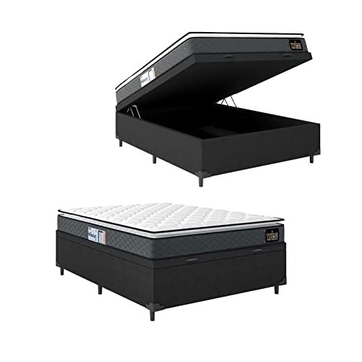Cama Box Baú Casal Colchão Espuma D33 Pillow Top Millenium 138x188x60cm Cinza/preto Hellen - Suporta até 120kg por Pessoa