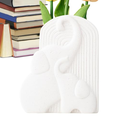 Jarrón con forma de elefante | Jarrón de cerámica blanca - Jarrón floral de dibujos animados jarrón de cerámica decorativo blanco para el hogar para entrada y estante de libros