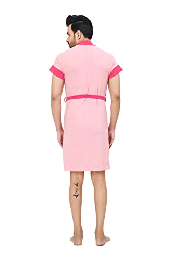 Image of Terry Bathrobe For Men Fit Upto 42 inches chest - Baby Pink Rani