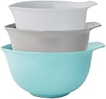 KitchenAid - 3-Piece Mixing Bowls with Non-Slip Base, Pour Spouts, and Dishwasher Safe (Aqua, Grey, White)