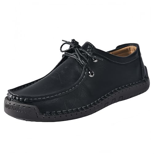 Men's Large-Sized Fashionable Lightweight Shoes. Simple Lacing Design. Soft and Comfortable Inner Lining. Anti-Slip. Suitable for Driving and Business. (Black,7.5)