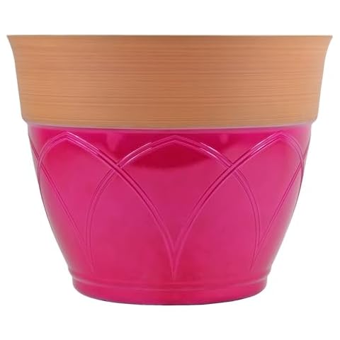 Garden Elements Outdoor Lightweight Plastic Colored Rim Planter, Magenta, 15" Cover
