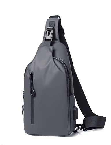 Sling Bag for Men and Women – Small Crossbody Chest Backpack with 3 Zippered Pockets, Travel Hiking Shoulder Daypack (Grey)