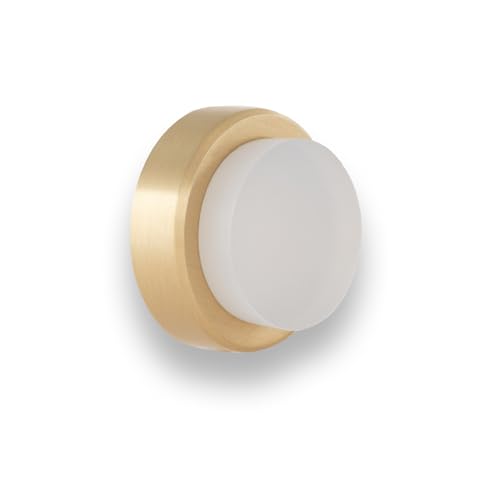 EVI Herrajes | Tope de Puerta Adhesivo para Pared/Manilla | Ø24x14mm | Laton Mate - Goma Blanca | Incluye Tornillo + Taco de Sujeción | Mod. I-20524BTPMLMT