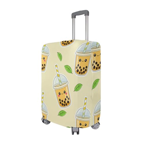 Joisal Funny Luggage Cover for Suitcase Protector Trip Protective Cute Bubble Tea Cups Light Yellow Travel Essentials for Women, M, Fits 22-24 Inch Case3