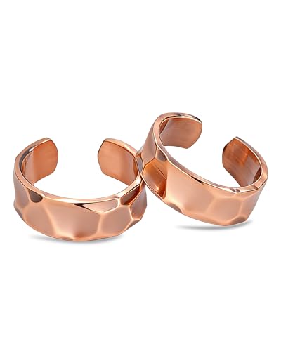 Fashtour 100% Pure Copper Rings for Women & Men (Two-Pack) Solid Raw Copper Uncoated Handmade Adjustable Open-End Tibetan Style Rings (Hammered)