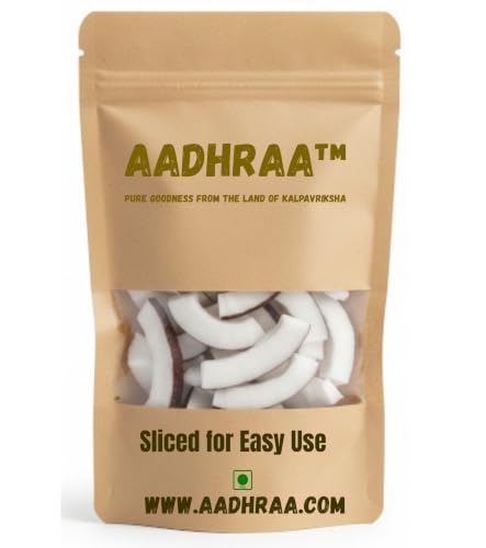 Image of AADHRAA Premium Tiptur Dried Coconut | Dry Coconut Sliced Pieces | Naturale Dry Coconut(Copra) | Naturally Dried Narial | Pesticides Free | Nutrient Rich (300 g)