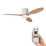 Ventilador de Techo con Luz y Mando a Distancia 106cm (42'), Motor DC Silencioso, 3 Aspas de ABS Efecto Madera, Luz LED Regulable, Bajo Consumo para Dormitorio y Salón(Madera Clara)