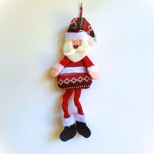 Enfeite de Natal Pernas Longas, Fofo, Detalhes Felpudos, 30 cm de Altura (Papai Noel Vermelho)