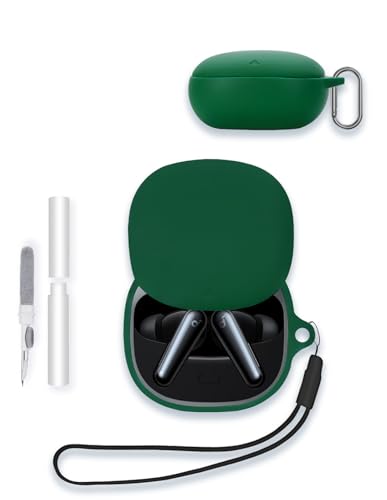for Soundcore Liberty 5 Case, WUNIAK Soft Silicone Protective Portable Scratch Shock Resistant Shell with Cleaner Kit & Carabiner & Lanyard for Anker Soundcore Liberty 5,Green