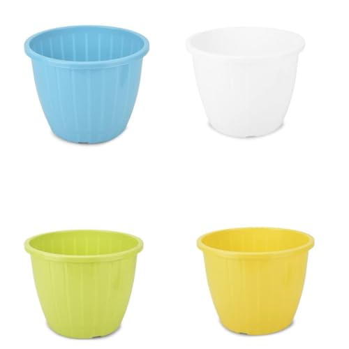 Image of Go Hooked Sunshine Flower Pot /Planters for Home Decor, Plastic Pots for Gardening /Home, Flower Pots Indoor-Outdoor & Planter for Plants (Multicolor) (Pack of 4)