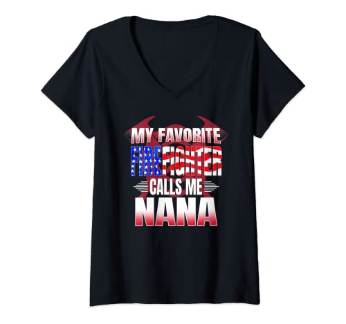 Mujer My Favorite Firefighter design Orgullo Fire Nana Design Regalo Camiseta Cuello V