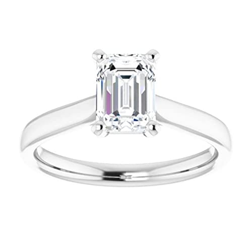 Moissanite Ring 10K Solid White Gold Handmade Engagement Ring 1 Ct Emerald Cut Moissanite Diamond Solitaire Wedding/Bridal Rings For Women/Her Propose Ring By Rivaan Jewel (8) #TOP13