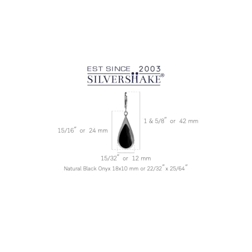 Silvershake Boucles d'oreilles dormeuses en argent sterling 925 plaqué or blanc en forme de goutte d'eau, Small, Argent sterling rhodié (plaqué or blanc), Onyx noir artificiel – vue 4