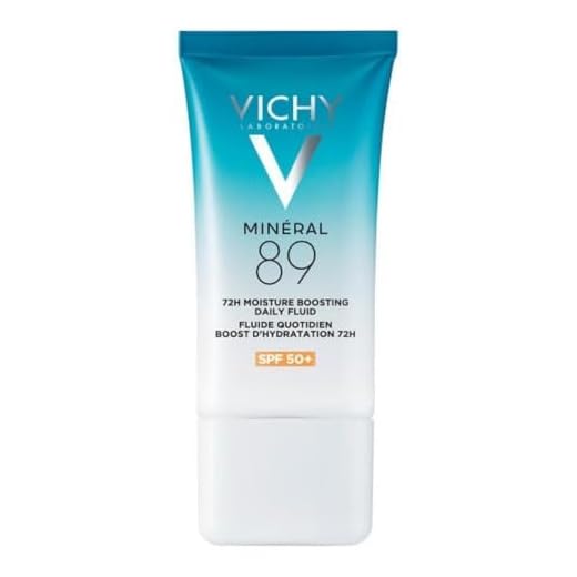 Vichy, Fluido diario potenciador de la hidratación, SPF50+ e hidratación 72H, Enriquecido con Ácido Hialurónico, Vitamina B3 y Escualeno, Para pieles secas, Minéral 89, 50 ml