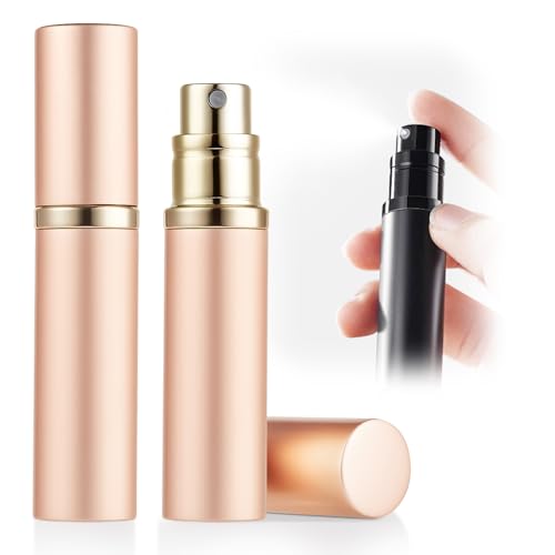 ASADAYS Portable Perfume Atomiser Refillable - 5ml Empty Travel Spray Bottle, Nano Mist, Bottom Filling Mini Atomizer, Pocket Size Cologne Dispenser for Women and Men (Rose Gold × 2, CA)