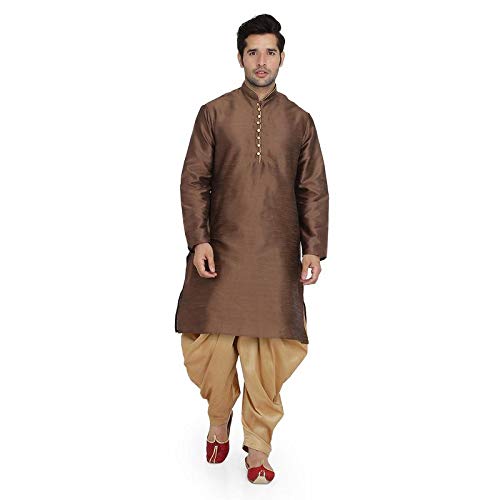 Kurta y salwar pijama hombre seda india traje étnico marrón oscuro 40