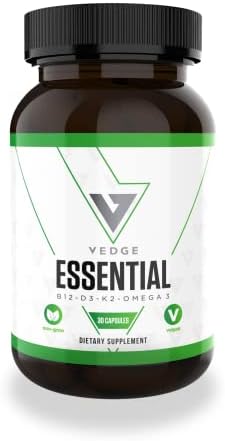 Vegan Omega 3 - Daily Multivitamin Contains Vitamin D, Vitamin B12, Algal Oil for Vegan EPA & DHA - Natural Vitamins, Minerals - 30 Day Supply - Vedge Nutrition Essential