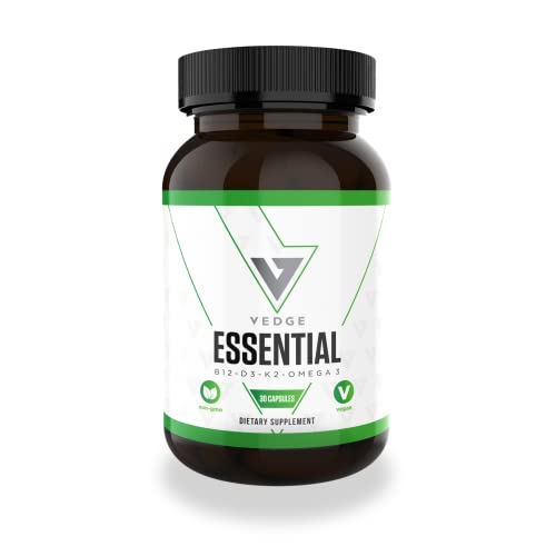Vegan Omega 3 - Daily Multivitamin Contains Vitamin D, Vitamin B12, Algal Oil For Vegan Epa & Dha - Natural Vitamins, Minerals - 30 Day Supply - Vedge Nutrition Essential #TOP1