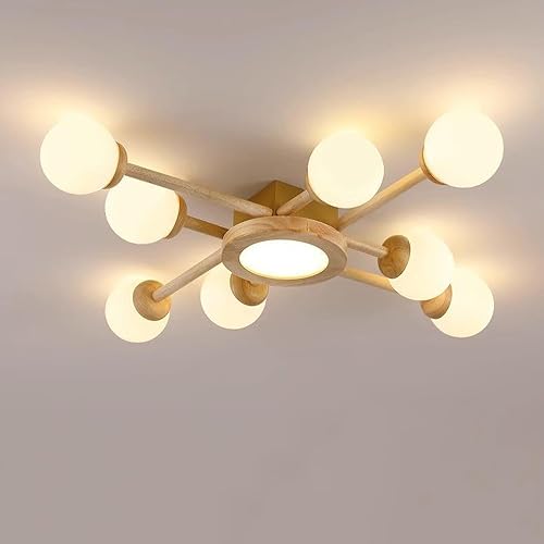 Plafonnier semi-encastré bois éliminant les zones sombres, lustre 6 LED en verre de lait buanderie