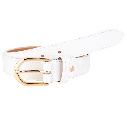 MIRROSI Ledergürtel Damen Herren Gürtel Made in Italy 3cm breit (Weiß (Goldene Schnalle) 100cm)