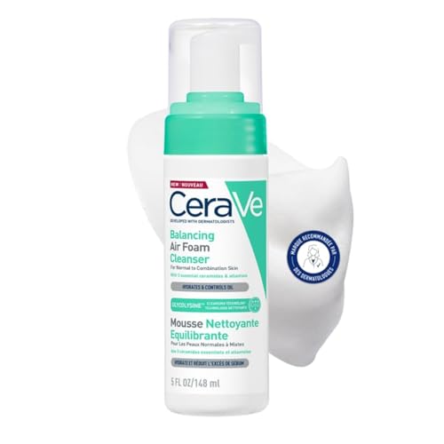 CeraVe - Mousse Nettoyante Equilibrante - Hydrate & Elimine l'Excès de Sébum - Glycolysine, Céramides & Allantoïne - Peaux Normales à Mixtes - 148ml