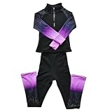 JoyCan Mädchen Eiskunstlauf Trainingsanzug Farbverlauf Jacke Hose mit Strass-Dekoration Atmungsaktiver Fleece-Stoff Eiskunstlaufbekleidung