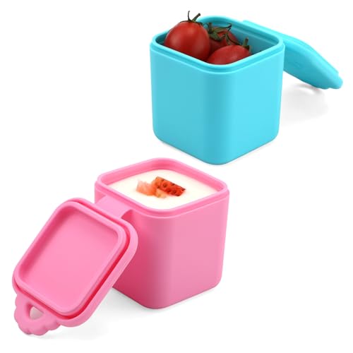2pcs Dips Pots for OmieBox Lunch Box, 4oz Leak-Proof Salad Dressing Containers Dipping Sauce Cups Silicone Condiment Containers with Lids for Kids School Picnic Travel(Pink, Cyan)