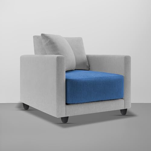 Image of Casaliving Dominic 1 Seater Sofa Set for Living Room (Blue Grey Fabric) Premium Fabric Sofa