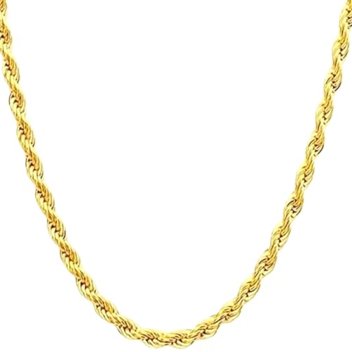 14K Solid Yellow Gold Twisted Rope Chain Necklace, Diamond Cut Classic Chain, 1.5mm,2mm,3.2mm and 4.2mm Gift for Men & Women (Available in 16 to 36 Inch Lengths)