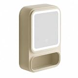 RoaQinFo Specchio da Bagno Illuminato con Mensola Salvaspazio Specchio da Parete con Ripiano Portaoggetti Spazioso Mensola Portaoggetti Ventosa per Casa, Giallo Crema, con Luce