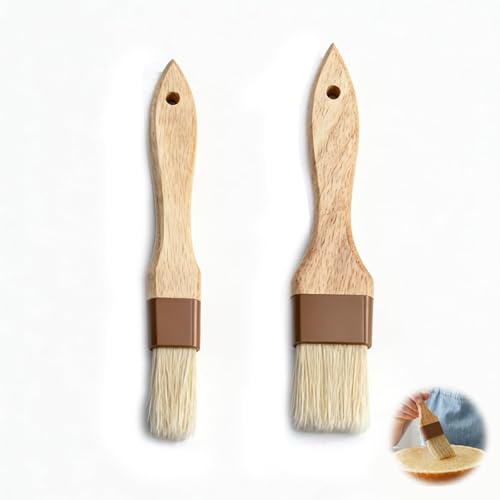 Yxvyxymyxxg​ 2-Pack Natural Boar Bristle Basting Brushes - Beechwood Handle Pastry & Cooking Brush Set (1" & 1.5"), Heat Resistant, for Baking, Grilling, Oiling Pans, Easy Clean, Shed-Free