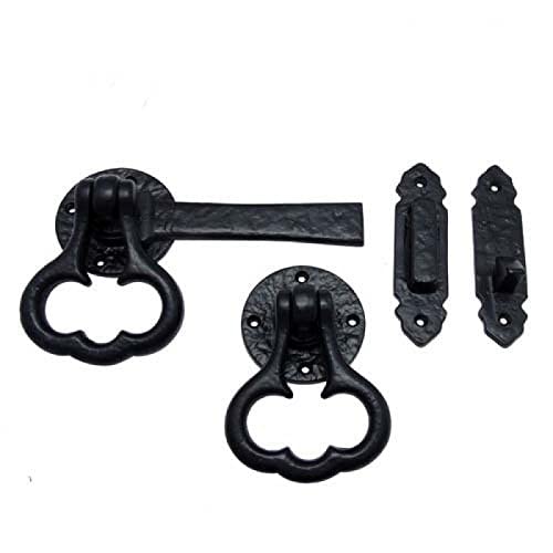 Adonai Hardware Casiphia Antique Iron Decorative Ring Gate Latch - Black Powder Coated-image-49
