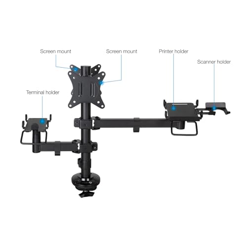 Tooq TQPM0002 - Supporto Da Tavolo Regolabile Per Pos, Consente L'installazione Della Stampante + 2 Schermi Da 17"-32" + Terminale Con Lettore, Nero - 2