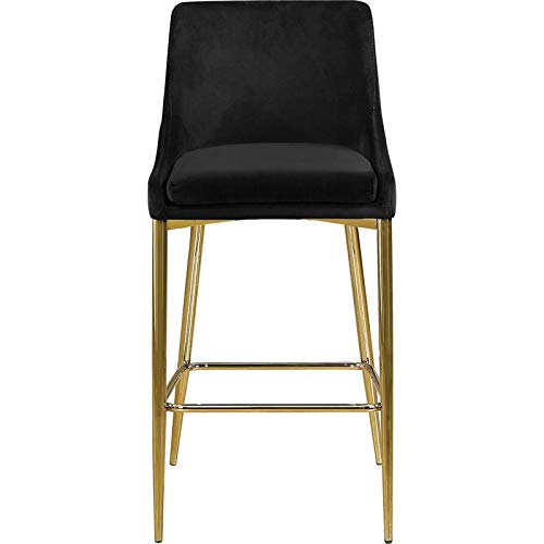 Meridian Furniture Karina Collection Modern | Contemporary Velvet Upholstered Counter Stool With Polished Gold Metal Legs And Foot Rest, Set Of 2, Black #TOP3