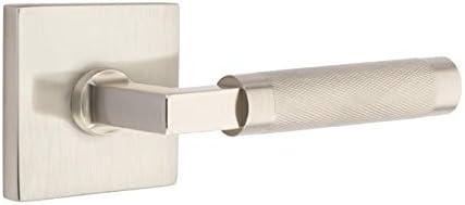 Emtek Select Passage, Square Rosette, L-Square Stem, Knurled Lever (Left Hand, Satin Nickel)