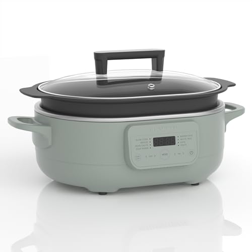 MAGNIFIQUE 6 Quart Multi-Cooker, with 8-in-1 Casserole Programmable Slow Cooker, Dutch Oven, Pasta, Nonstick, Oven Safe Pot to 500°F Olive