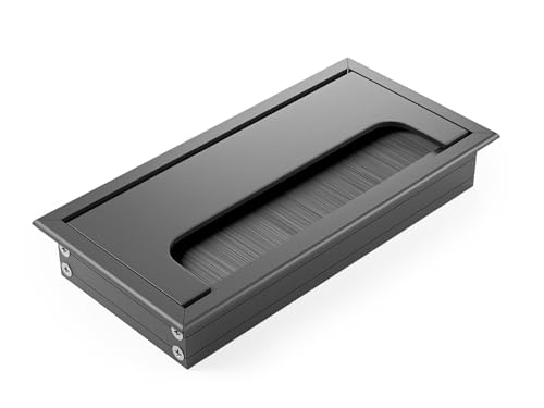 ATM® Schreibtisch-Kabeldurchführung | Aluminium mit integrierter Bürste und Klappe | Für Ordnung und Übersicht am Arbeitsplatz | Rechteckig (Schwarz mat, 80 x 160 mm)