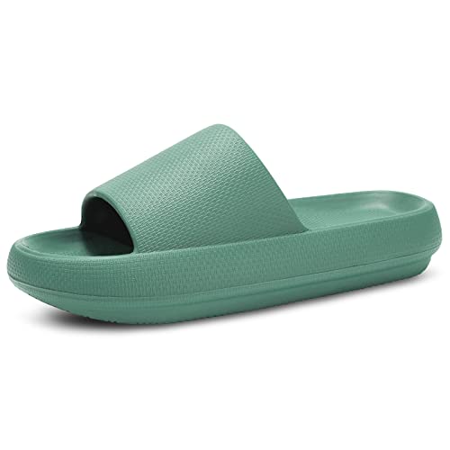 Image of welltree Slides for Women Men Pillow Slippers Non-Slip Bathroom Shower Sandals Soft Thick Sole Indoor and Outdoor Slides
