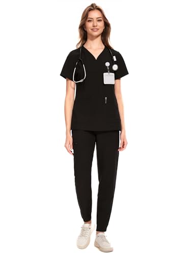 COZYFIT Medical Scrubs for Women Set - Curved V-Neck Scrub ...