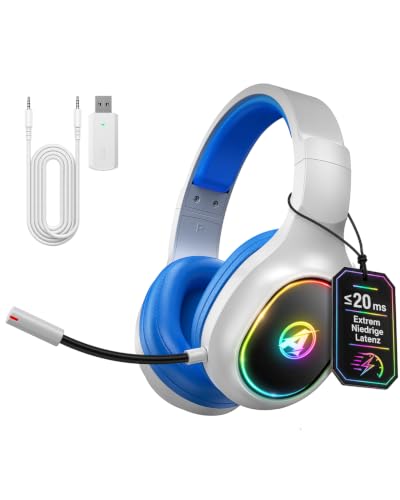 Wireless Gaming Headset mit Mikrofon für PS5 PS4 PC Handy, Niedriger Latenz