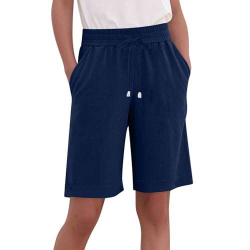 Pantalones Cortos Mujer,Talla Grande Frescos Shorts de Algodón y Lino Casual Pantalon Corto Mujer Deporte Cintura Elástica Bermudas Verano Lino Pantalón Corto Sueltos Diario Playa Yoga