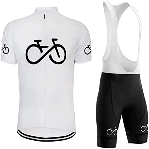 Completo da Ciclismo Uomo, Completo Ciclismo Composto da Pantaloncini Grembiule + Maglia con Zip - Completino Abbigliamento Bicicletta Traspirante Fondello Gel (3,XL)